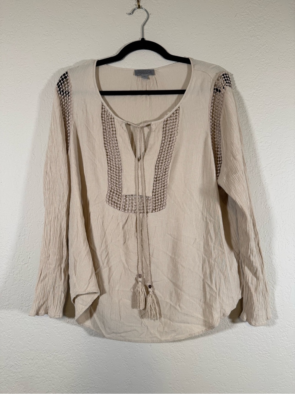Joseph A Light Beige Boho Tie Front Peasant Top Tan Women's XL